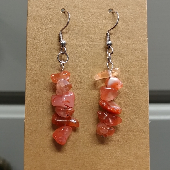 Rhodonite Earrings Natural Gemstone Chip Beaded Surgical Stainless-Steel Hooks - Picture 1 of 13